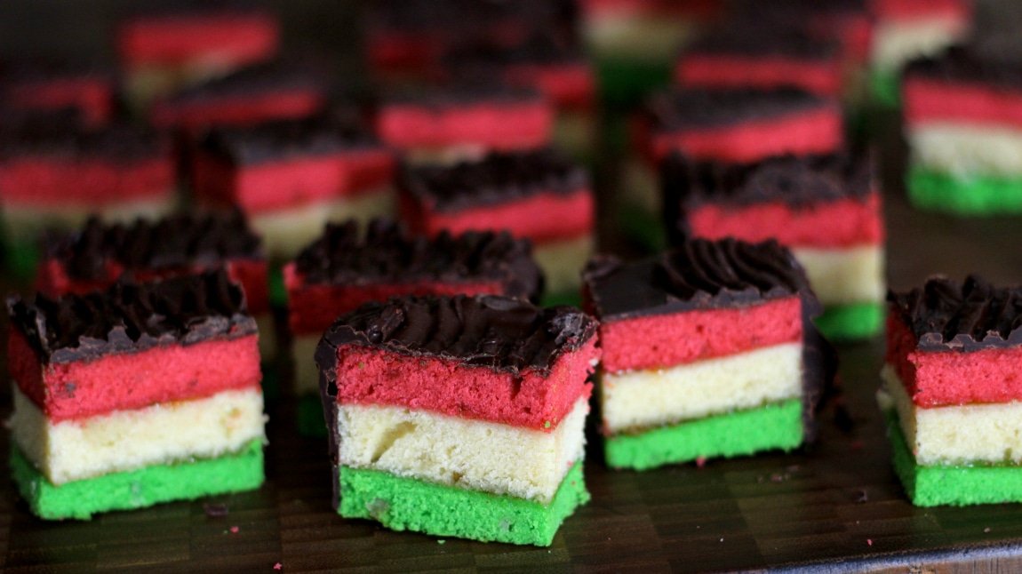 Italian Tricolor Rainbow Cookies (Neapolitan Seven Layer Cookies)